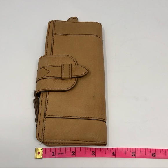 Fossil Wallet Tate Clutch Light Tan Cowhide Leather Teal Polka Dot Interior - Picture 8 of 9